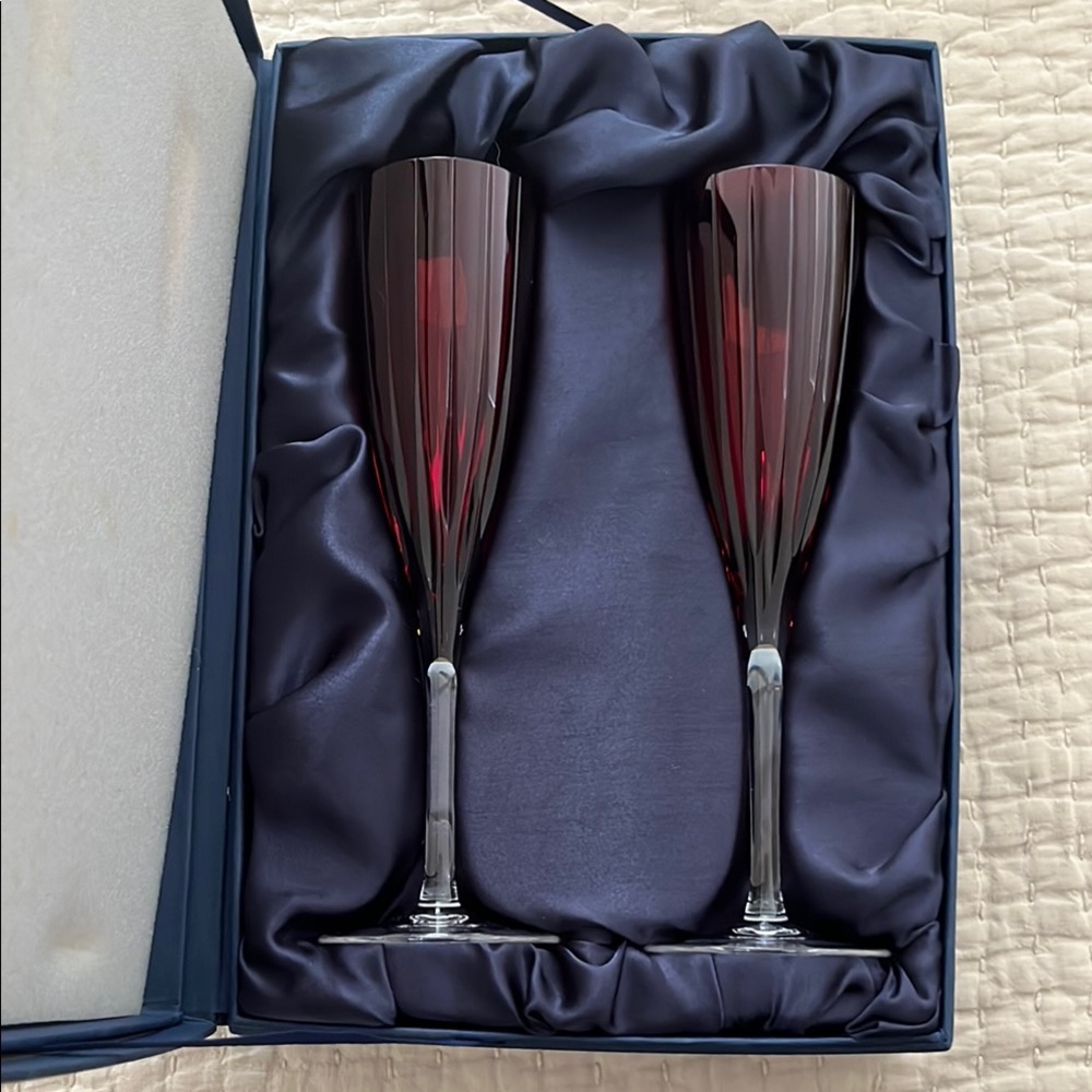 Faberge Rouge D’Orient Ruby Red Set of Two Champagne Flutes